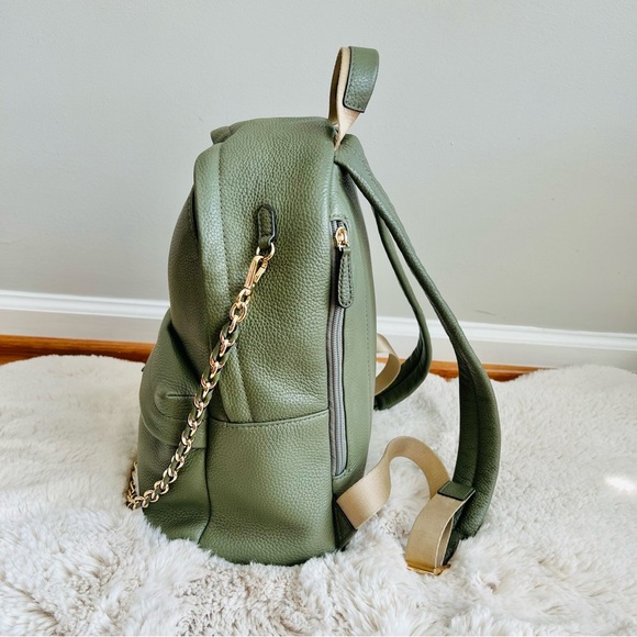 Michael Kors Army Green Leather Backpack with golden chain - Picture 4 of 10